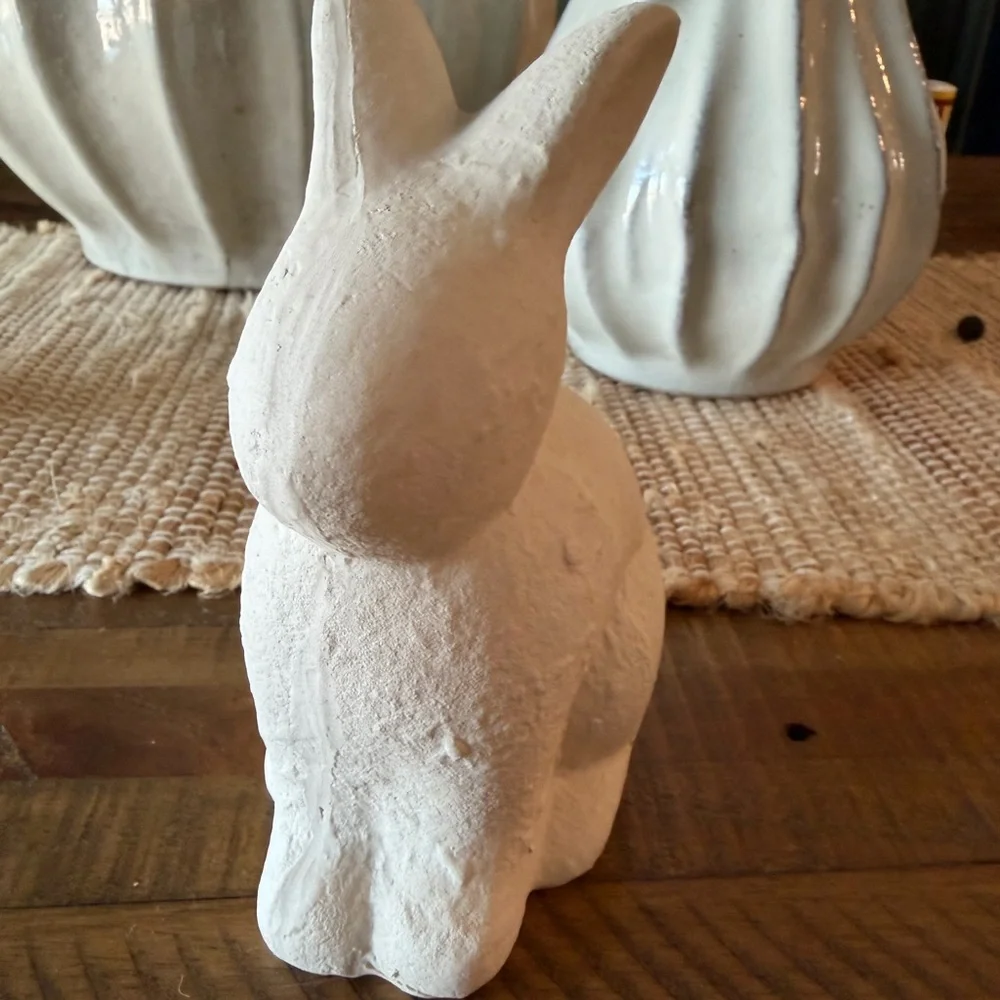 SET Neutral Textured Easter Bunny Decor Set 6” & 7” Minimalist Spring Decor